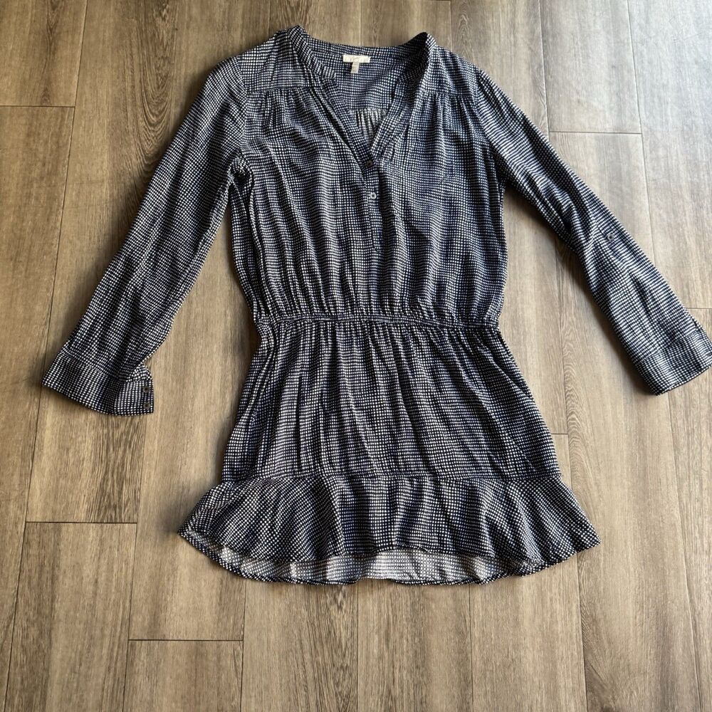 Joie Acey Button-Front Blue Soft Dress Size M Long Roll Tab Sleeve Euro Vacation - Picture 14 of 14